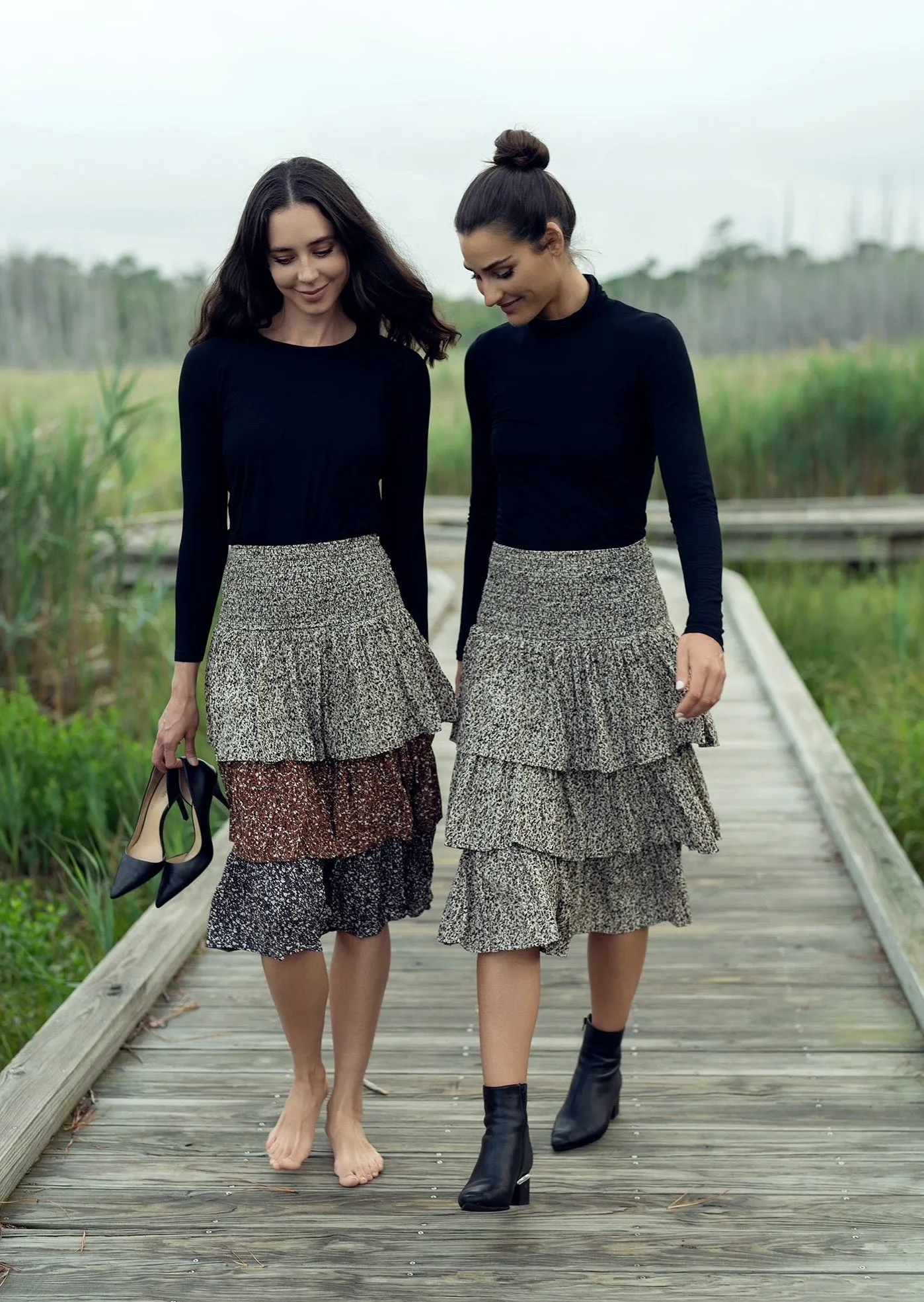 PRINTED TIERED SKIRT
