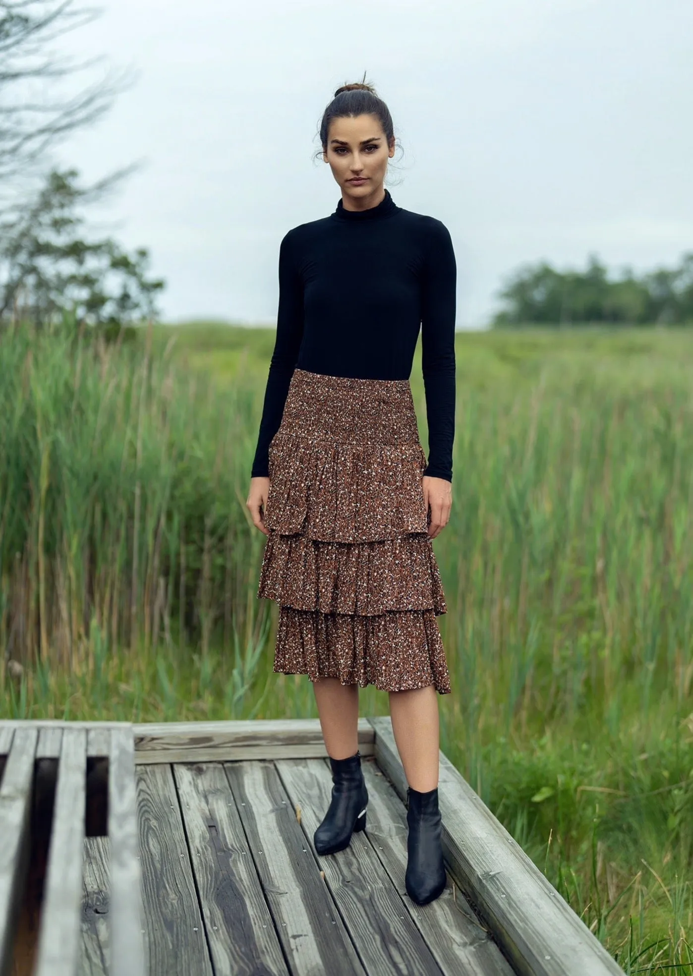 PRINTED TIERED SKIRT
