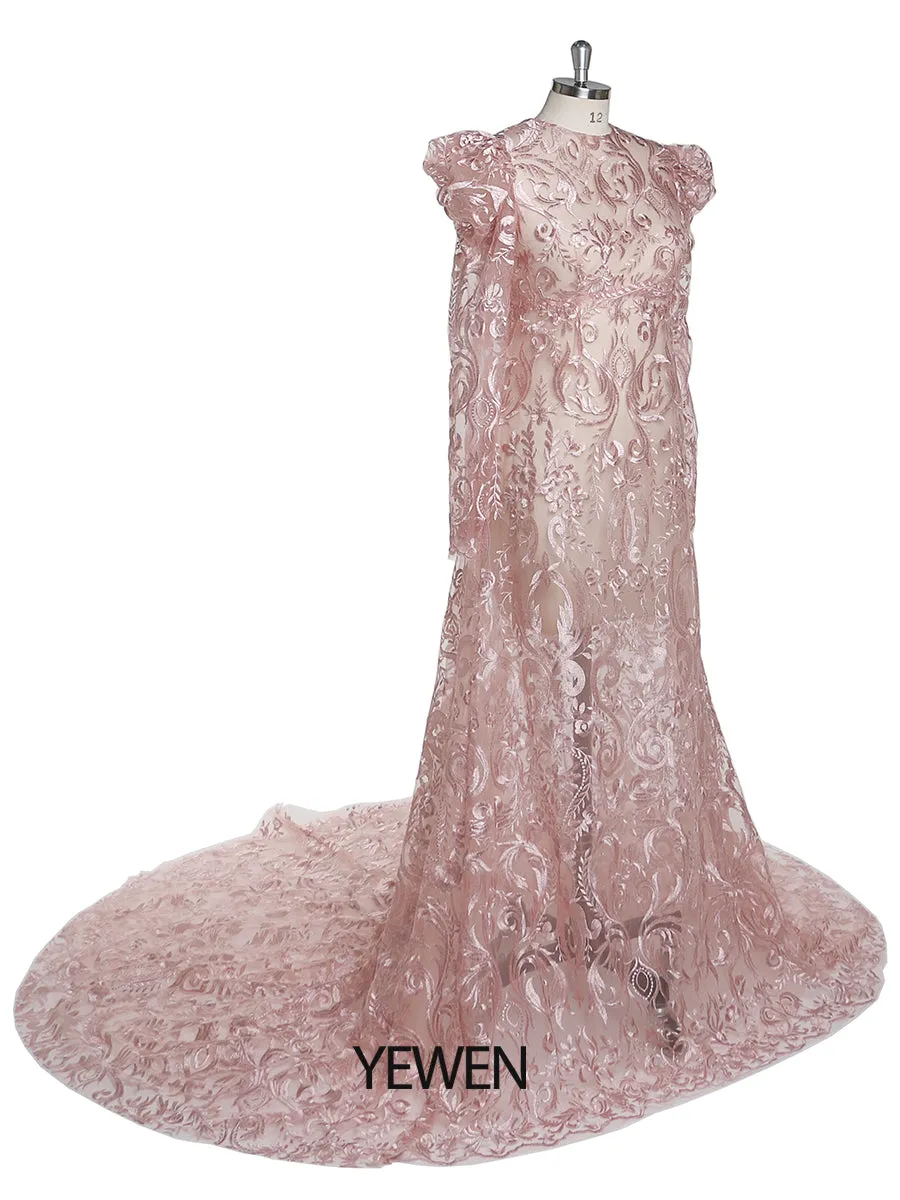 Puff Long Sleeves Lace Evening Dress High Neck Maternity Dresses for Photo Shoot Photography Dress Pregnant Woman YEWEN