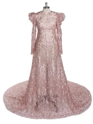 Puff Long Sleeves Lace Evening Dress High Neck Maternity Dresses for Photo Shoot Photography Dress Pregnant Woman YEWEN