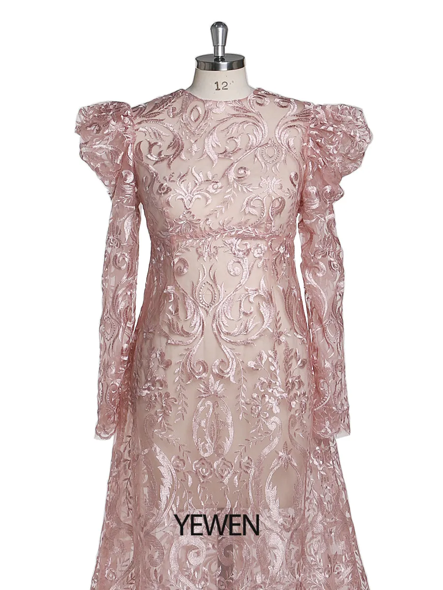 Puff Long Sleeves Lace Evening Dress High Neck Maternity Dresses for Photo Shoot Photography Dress Pregnant Woman YEWEN