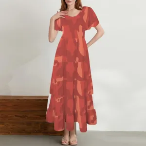 Puff Sleeve Smocked Backless Flowy Tiered Maxi Dress