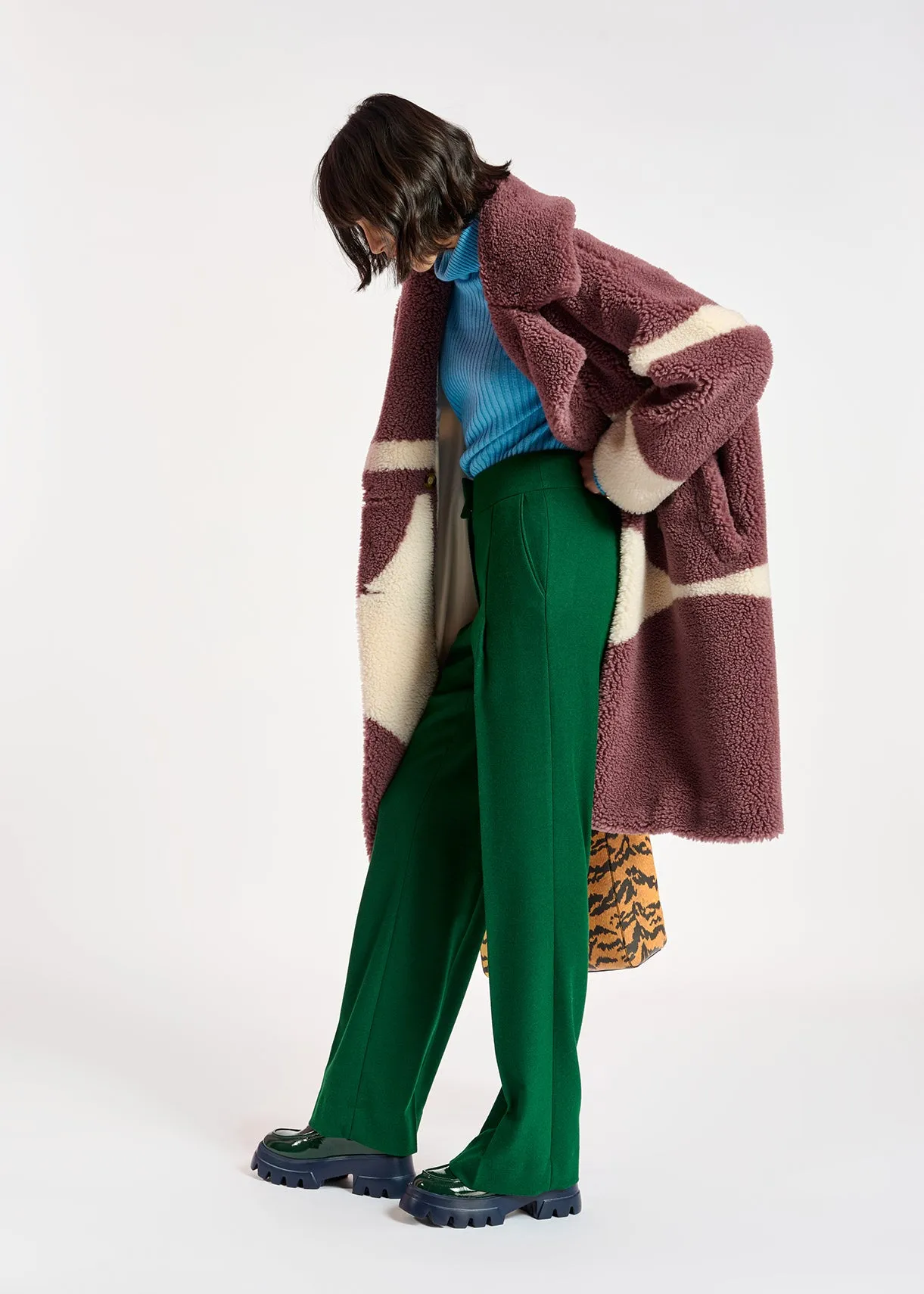 Purple and off-white teddy coat