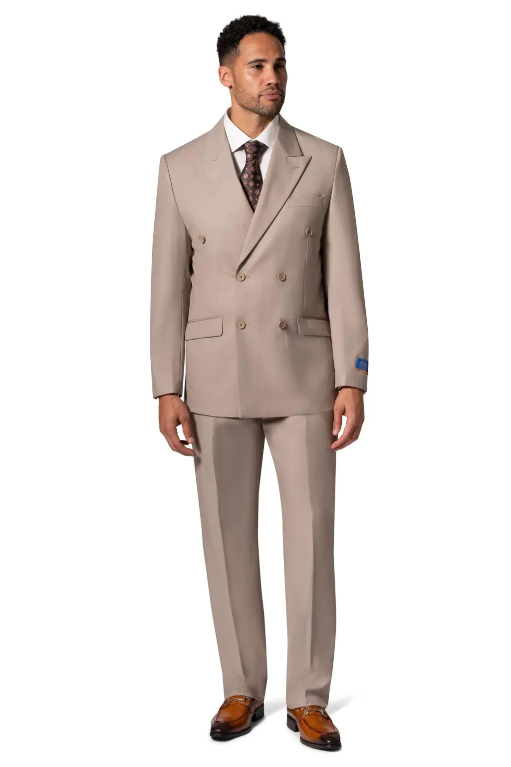 "Kingsley" Tan Double-Breasted Peak Suit (2-Piece Set)