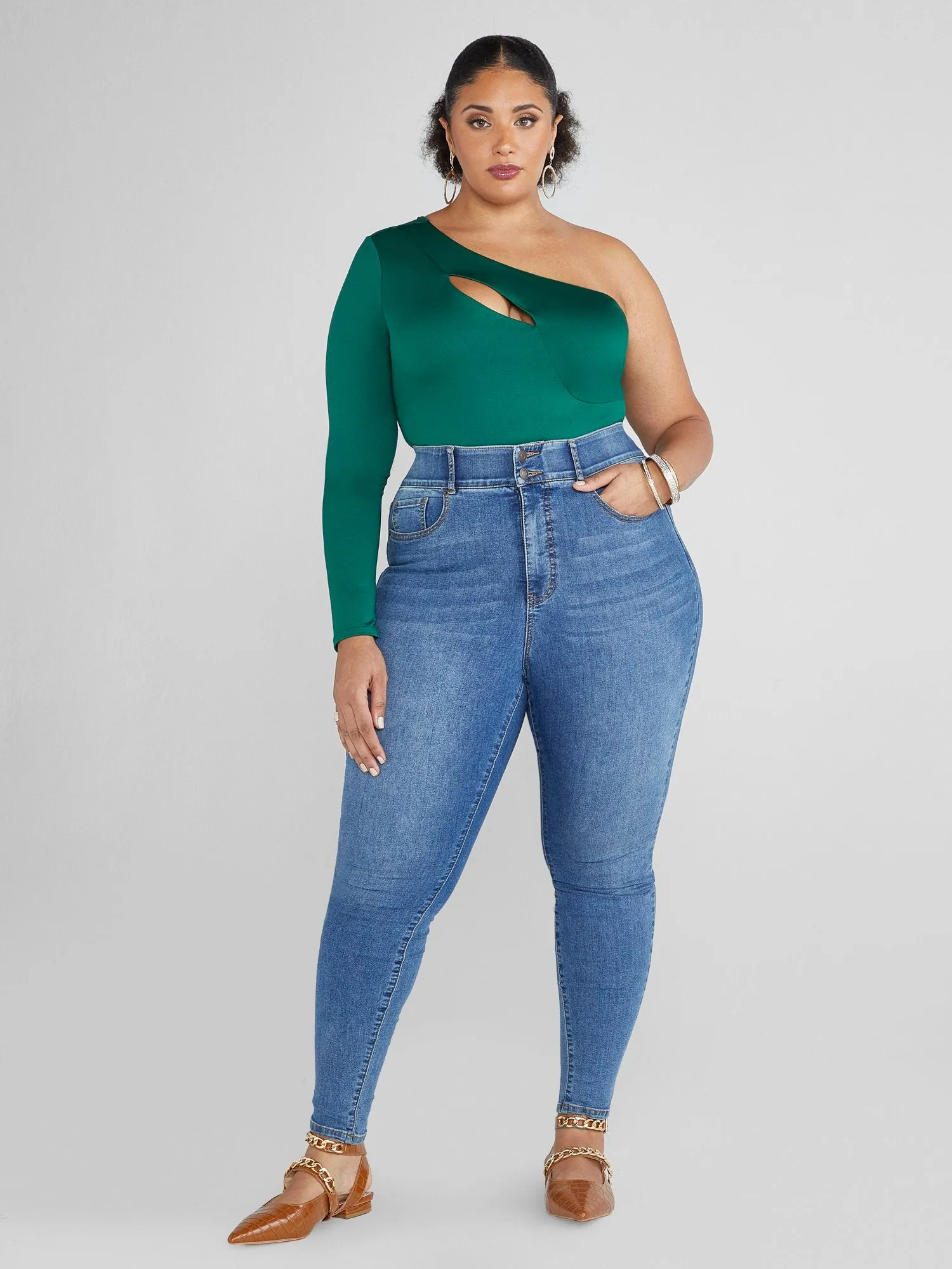 Raya One-Sleeve Cutout Bodysuit