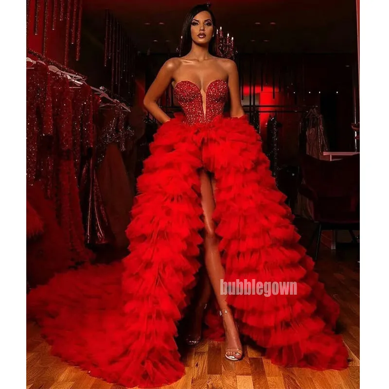 Red Sweetheart Side Split Long Prom Dresses GDW102