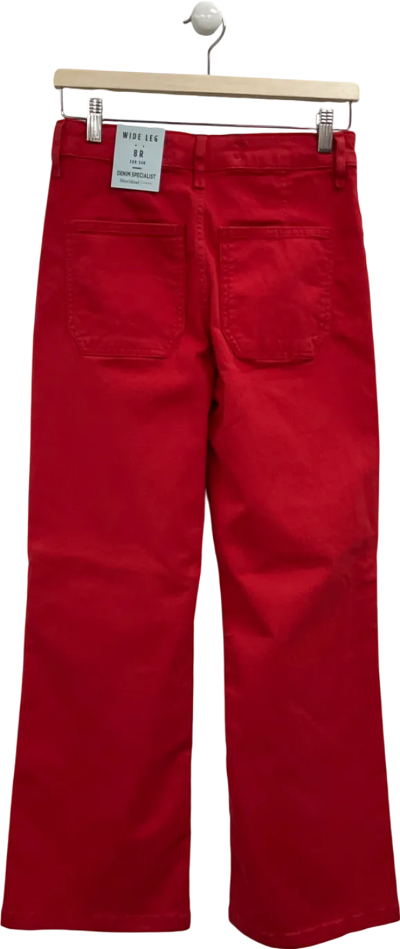 River Island Regular Length Red Pocket Front Wide Leg Jeans UK 8