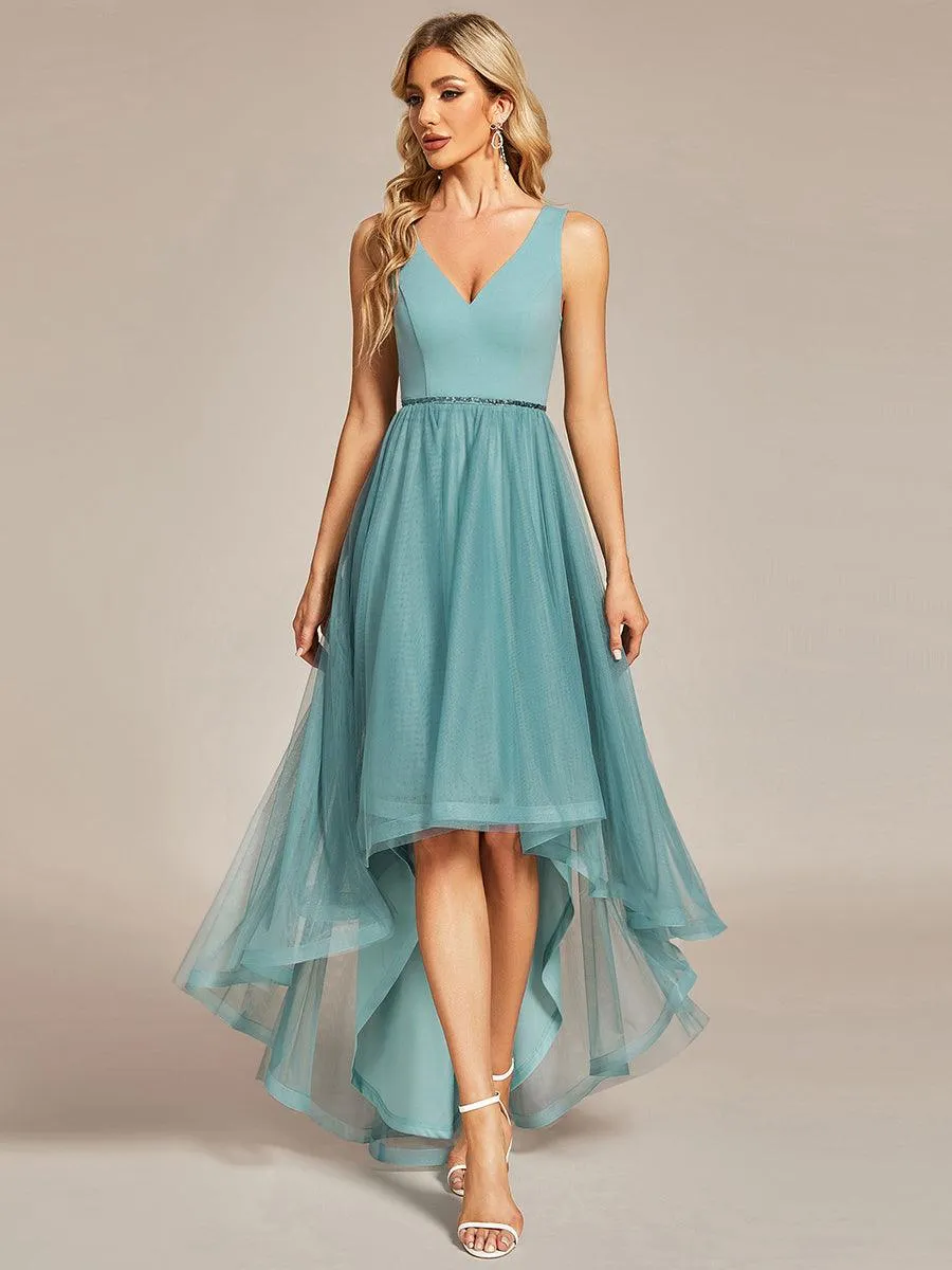 Robe de bal haute-basse sans manches en tulle(Vente finale)