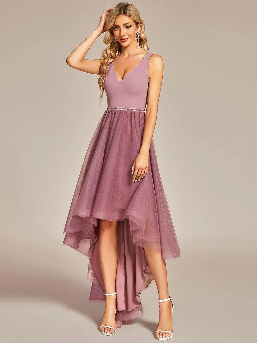 Robe de bal haute-basse sans manches en tulle(Vente finale)