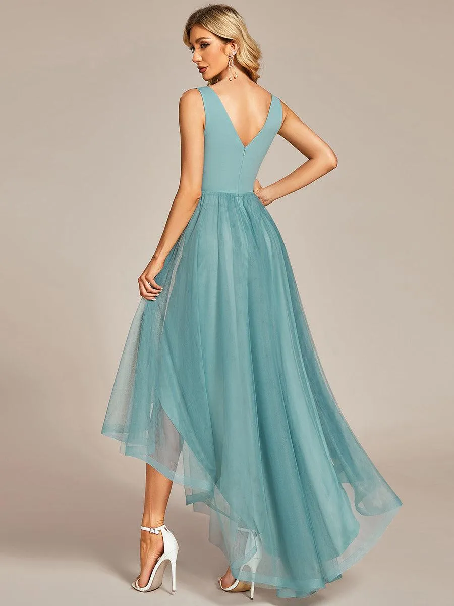 Robe de bal haute-basse sans manches en tulle(Vente finale)
