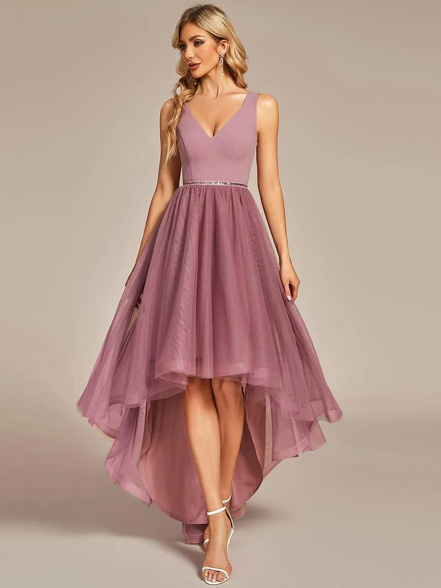 Robe de bal haute-basse sans manches en tulle(Vente finale)
