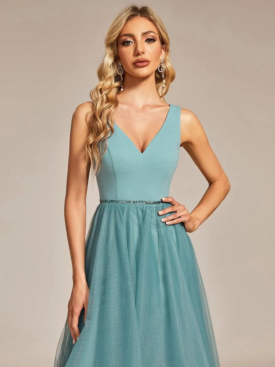 Robe de bal haute-basse sans manches en tulle(Vente finale)