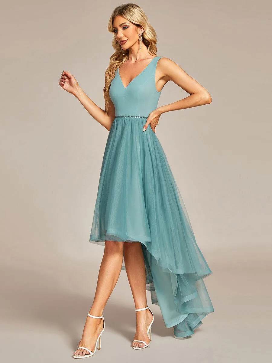 Robe de bal haute-basse sans manches en tulle(Vente finale)