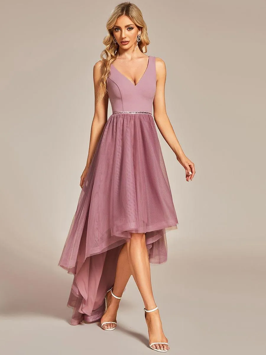 Robe de bal haute-basse sans manches en tulle(Vente finale)
