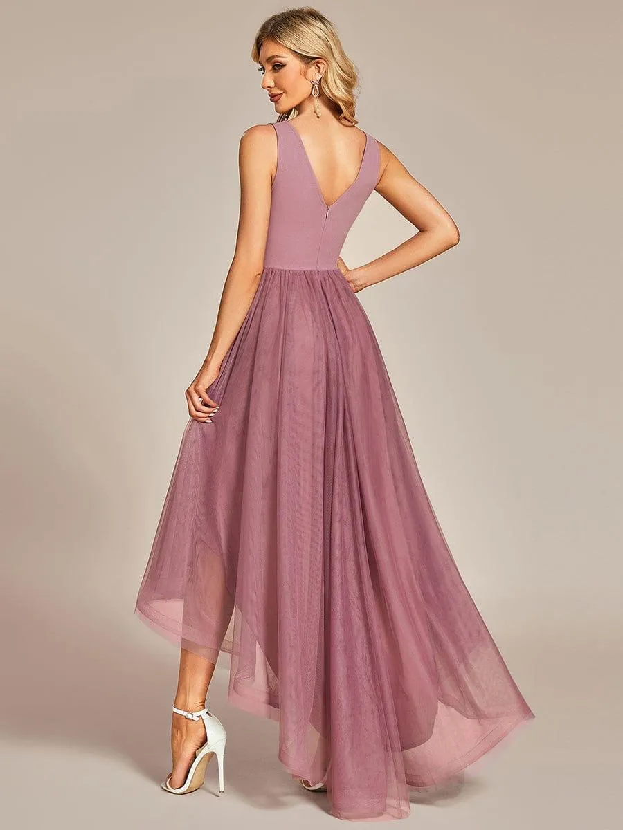 Robe de bal haute-basse sans manches en tulle(Vente finale)
