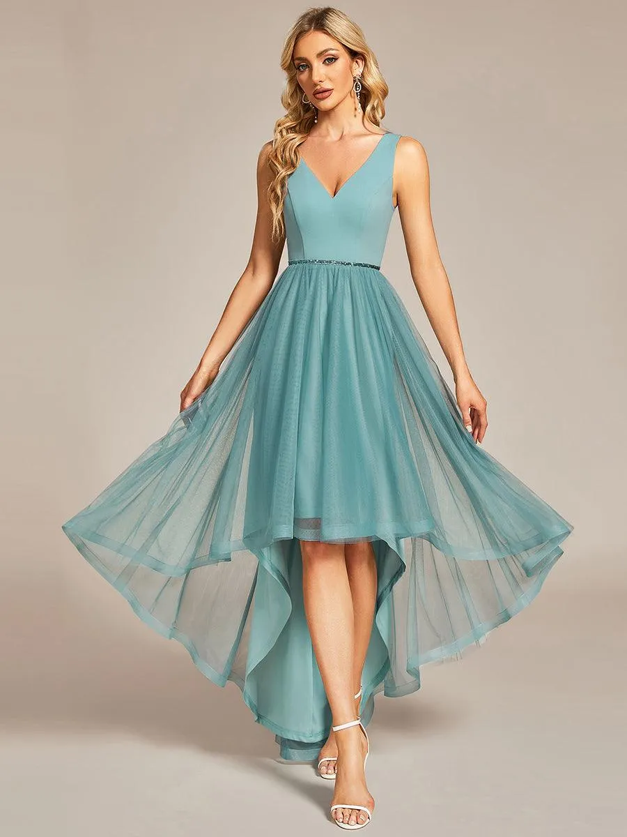 Robe de bal haute-basse sans manches en tulle(Vente finale)