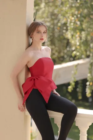 ROSARIO TOP Strapless Curved Neckline Top with Side Bow (Maroon Gazaar)
