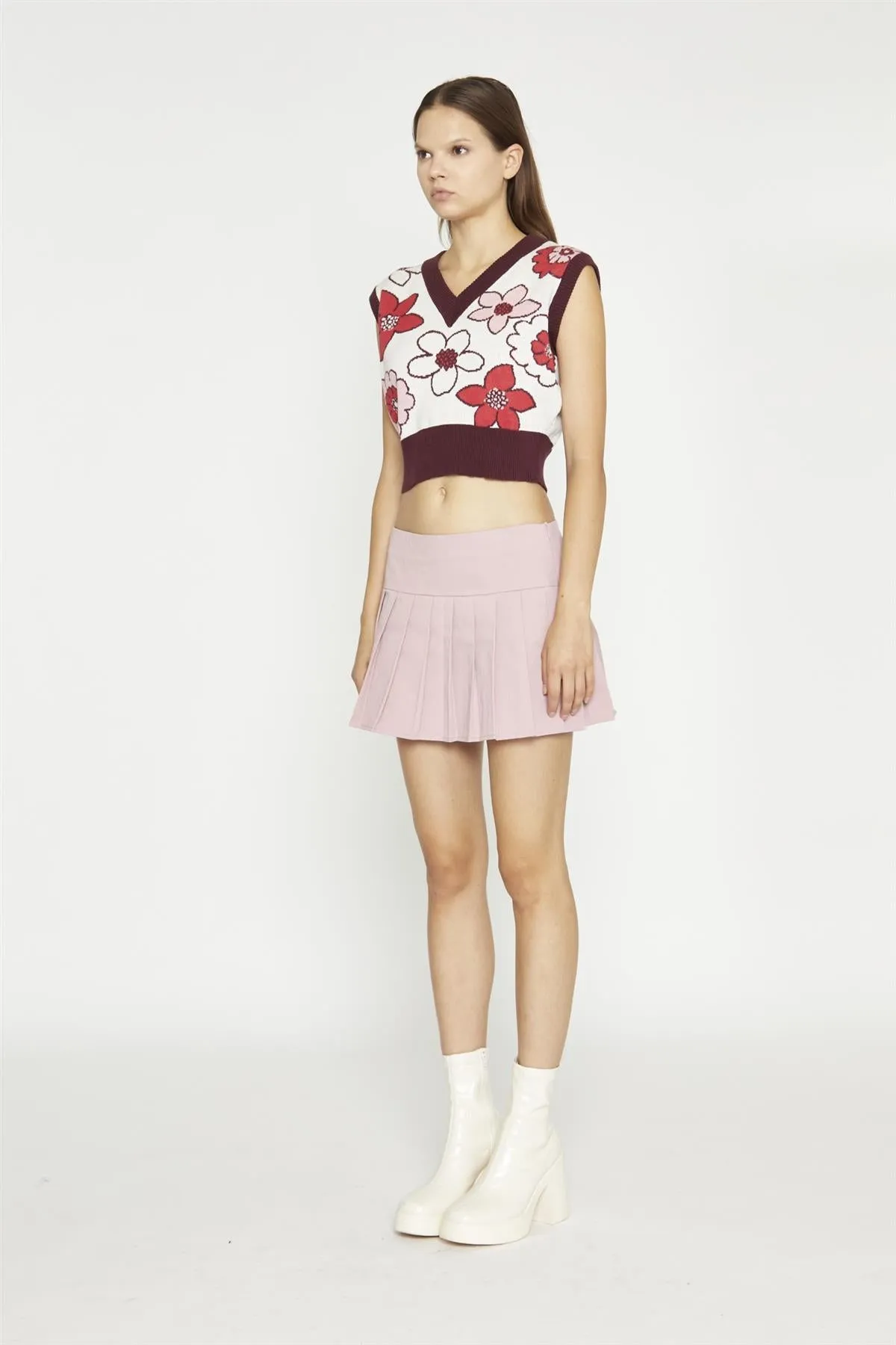 Rose Pink Pleated Mini-Skirt