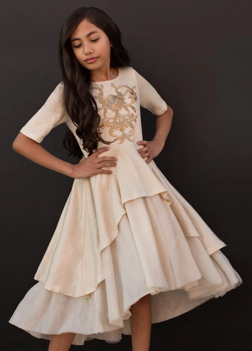 Roselyn Petticoat Dress in Gold