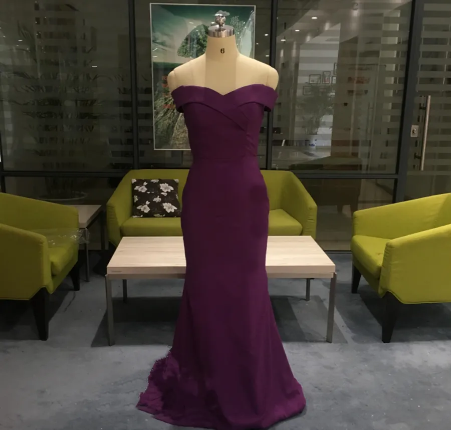 Roycebridal Floor Length Off the Shoulder Mermaid Dark Purple Bridesmaid Dresses