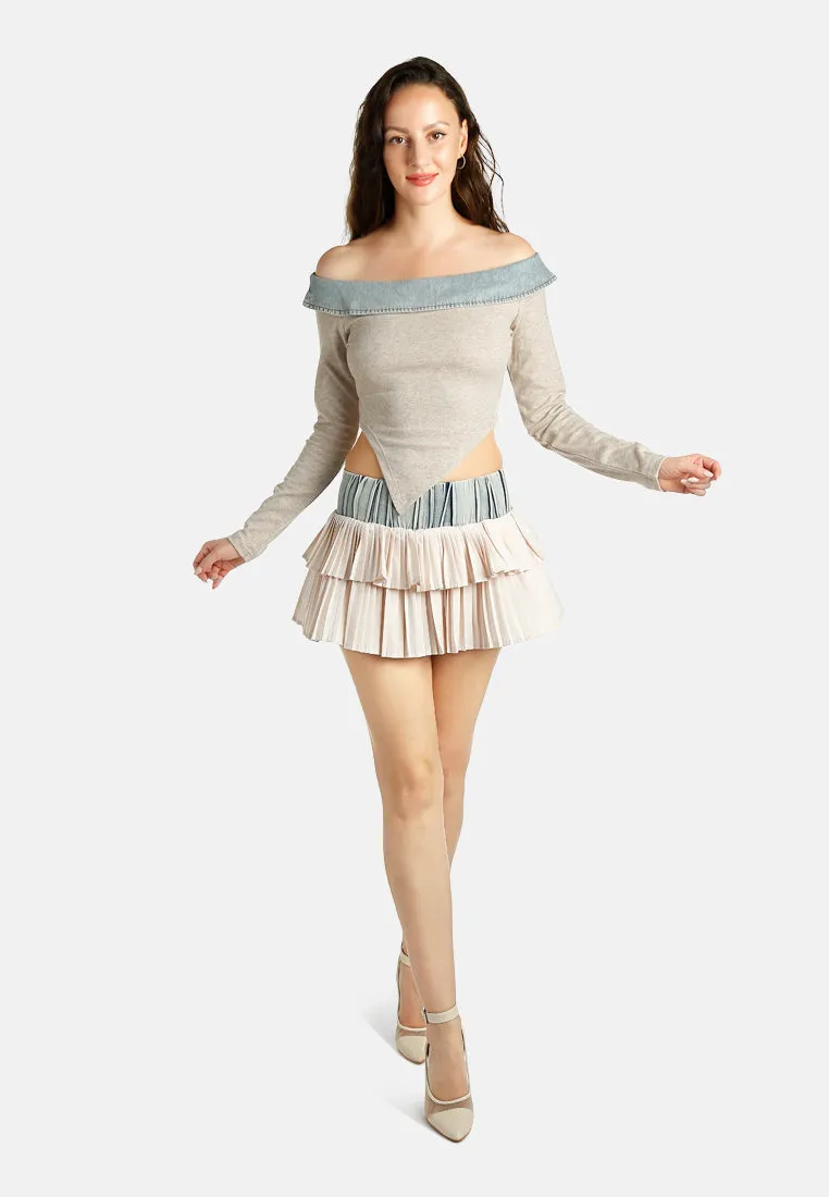Ruffle Two-Tone Mini Skirt By RAG