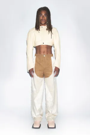 Runway Cropped Biker Leather Jacket in Beige