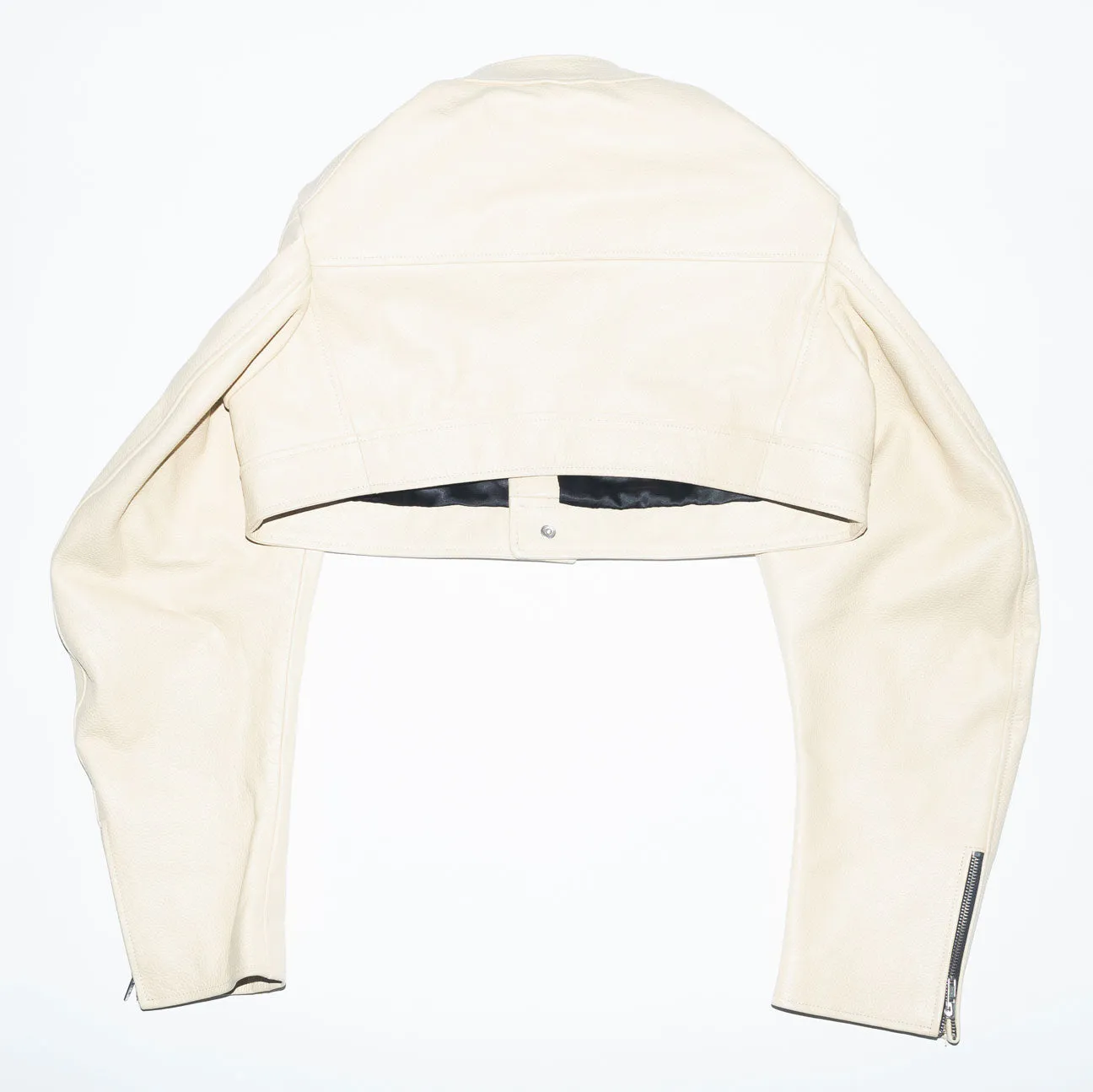 Runway Cropped Biker Leather Jacket in Beige