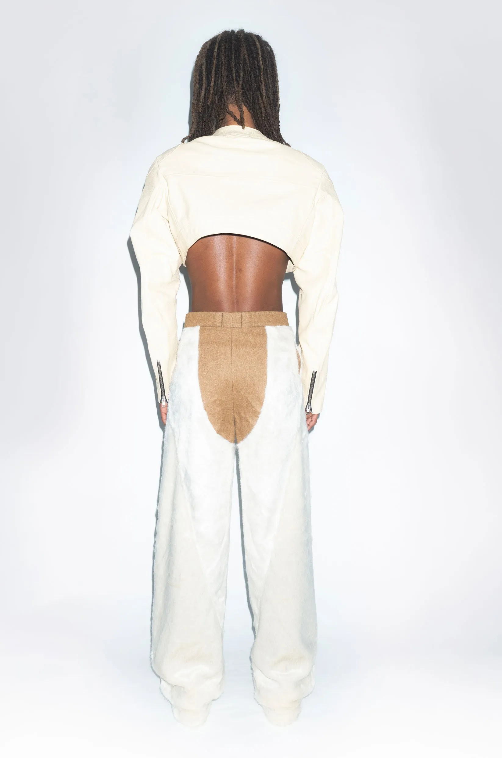 Runway Cropped Biker Leather Jacket in Beige