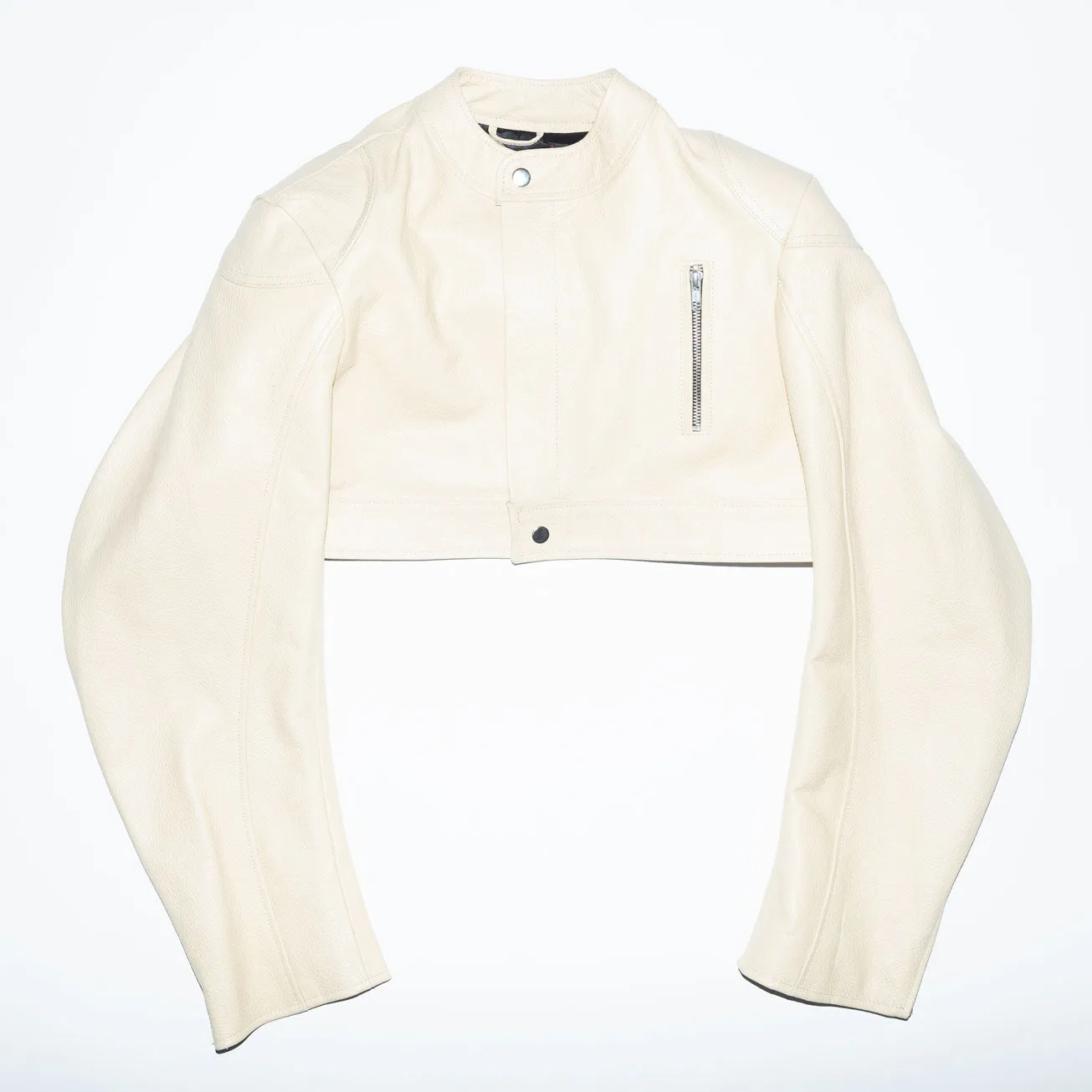 Runway Cropped Biker Leather Jacket in Beige