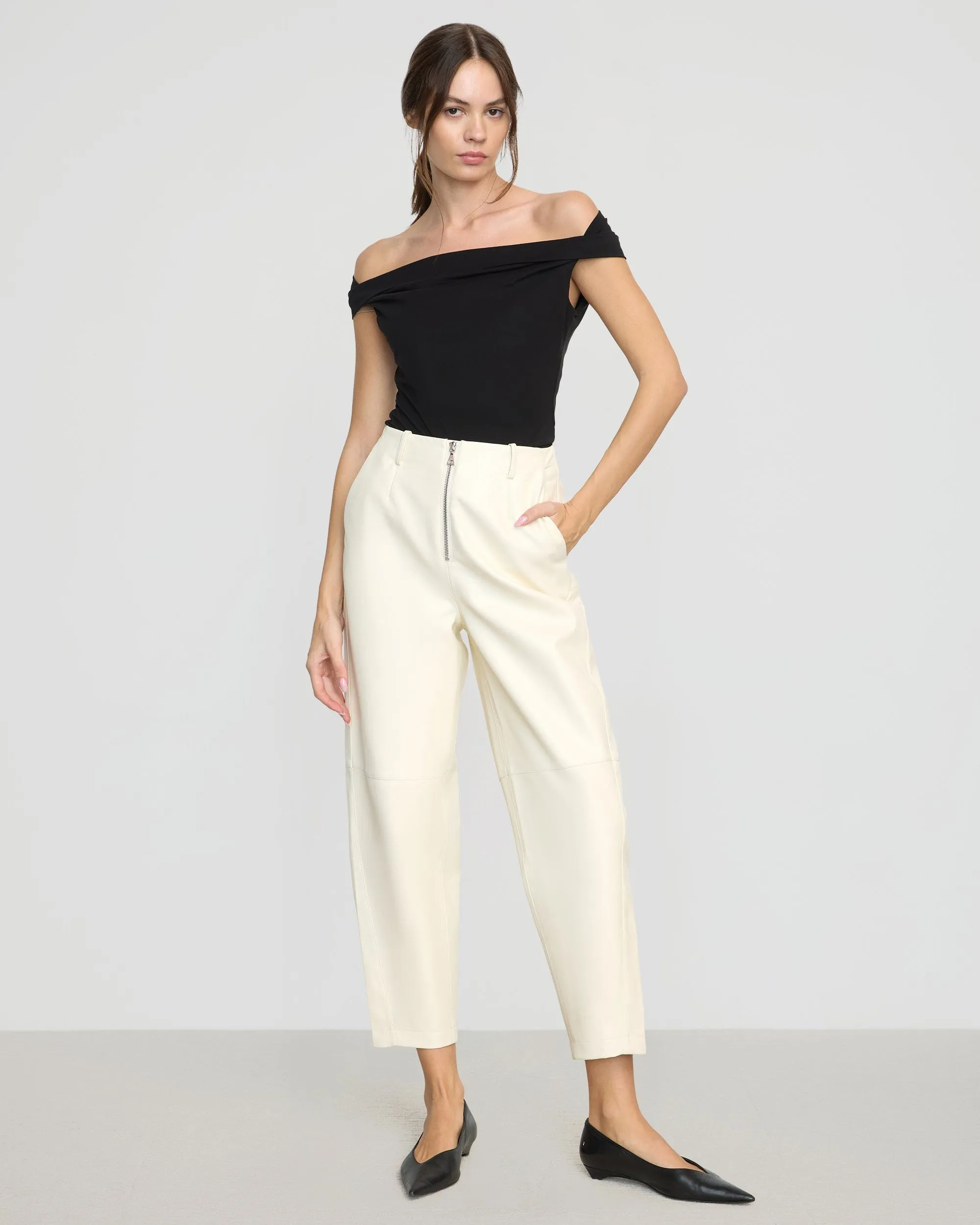 Rupa Vegan Leather Barrel-Leg Pant