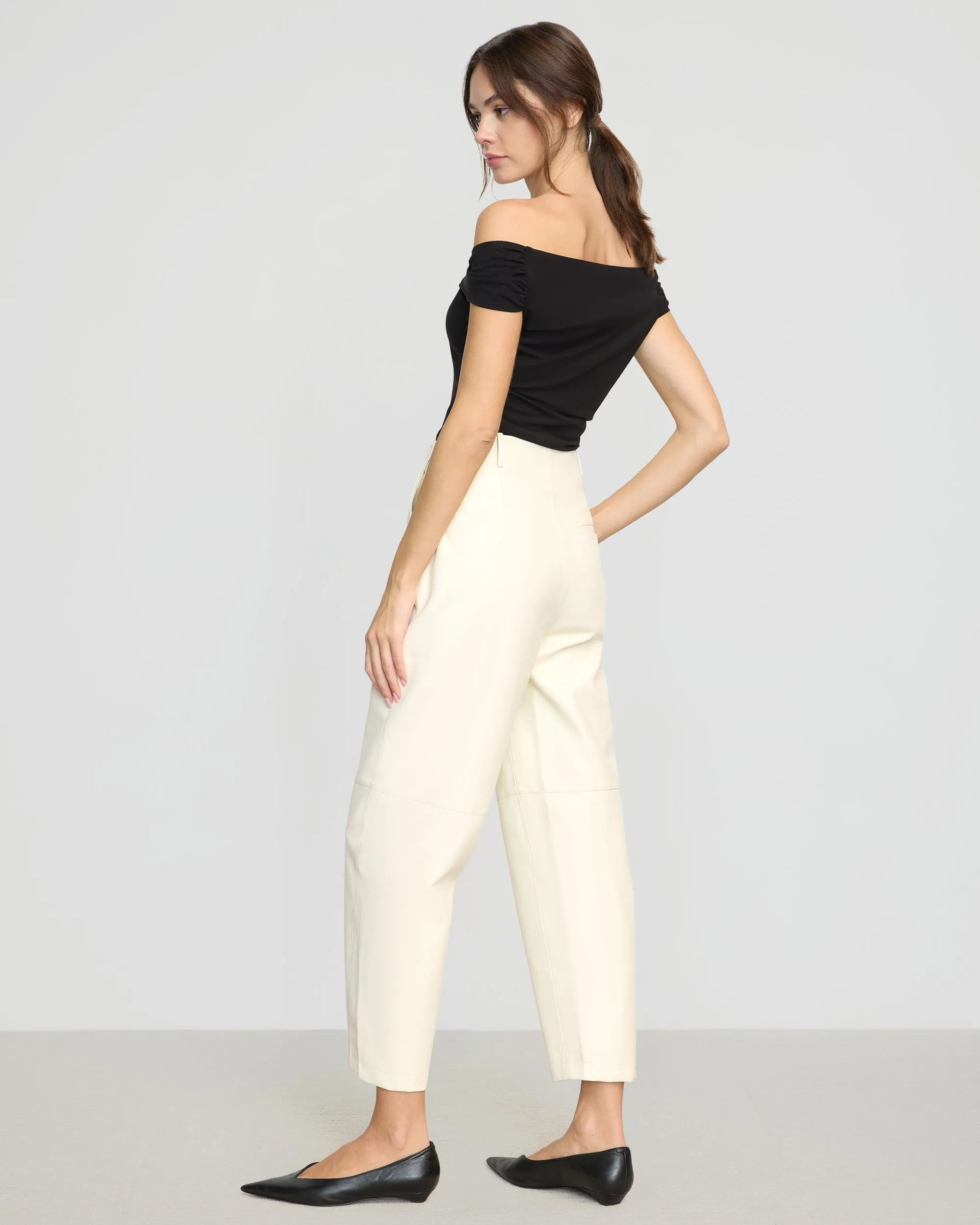 Rupa Vegan Leather Barrel-Leg Pant