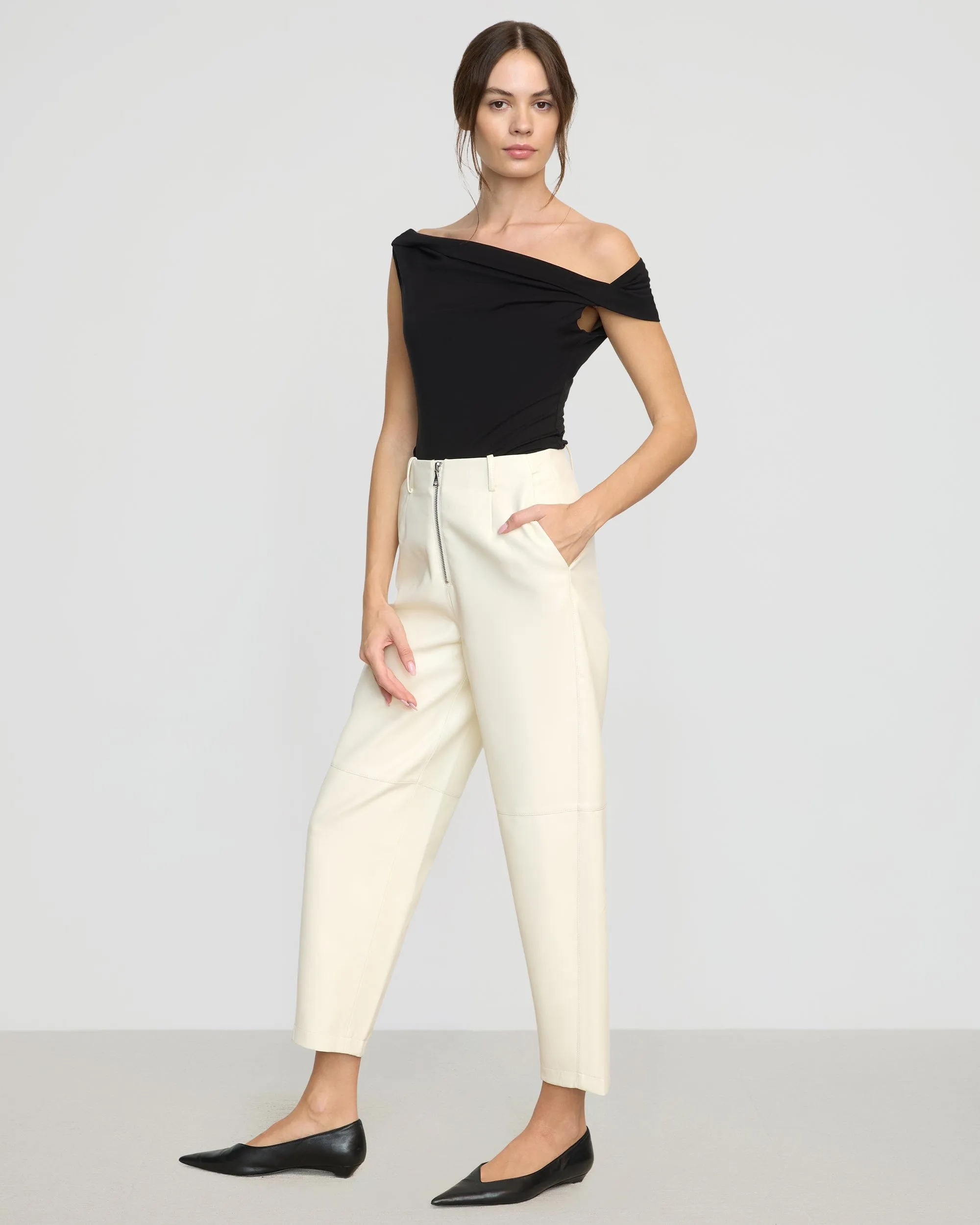 Rupa Vegan Leather Barrel-Leg Pant