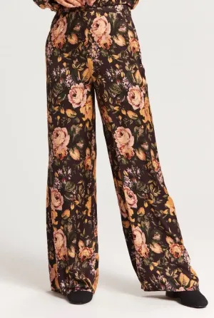 Satin Floral Print Wide Leg Pant