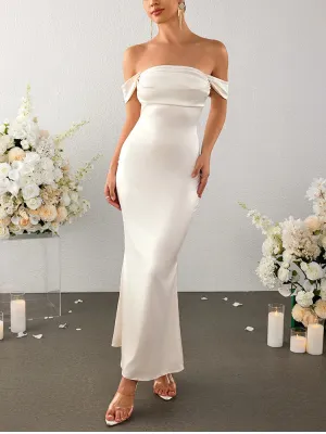 Satin Off Shoulder Double-layers Ruched Dress
