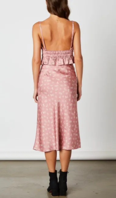 Satin Self Tie Front Ruffle Trim Cami Crop Top