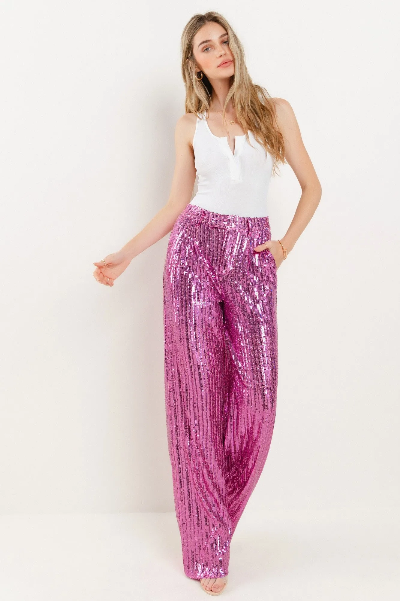 SEQUINS WIDE LEG PANTS - W2406PIA