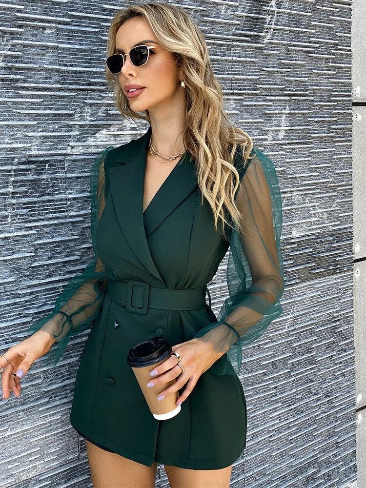 Sexy See Through Top Double Breasted Blazer Coat