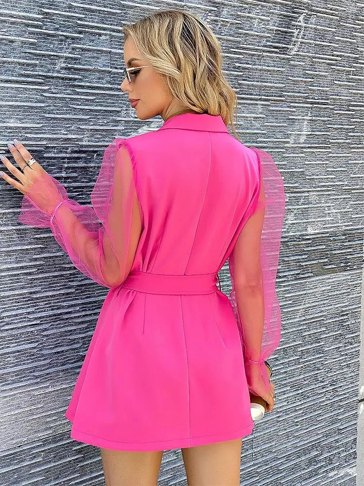 Sexy See Through Top Double Breasted Blazer Coat