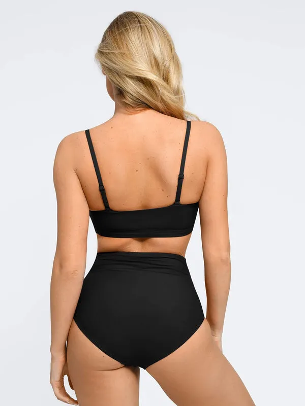Shapewear Solid Ruched Sculpting Bikini Top and Bottom Set