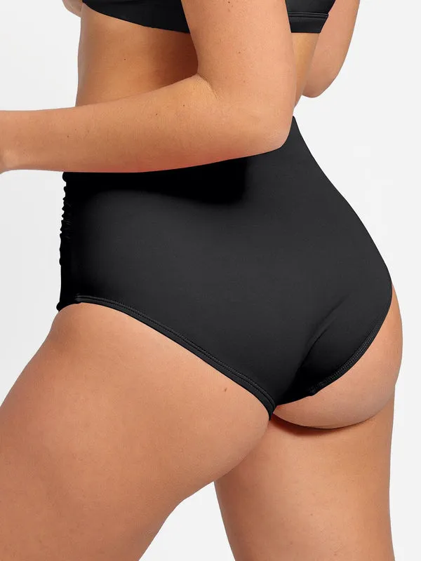 Shapewear Solid Ruched Sculpting Bikini Top and Bottom Set