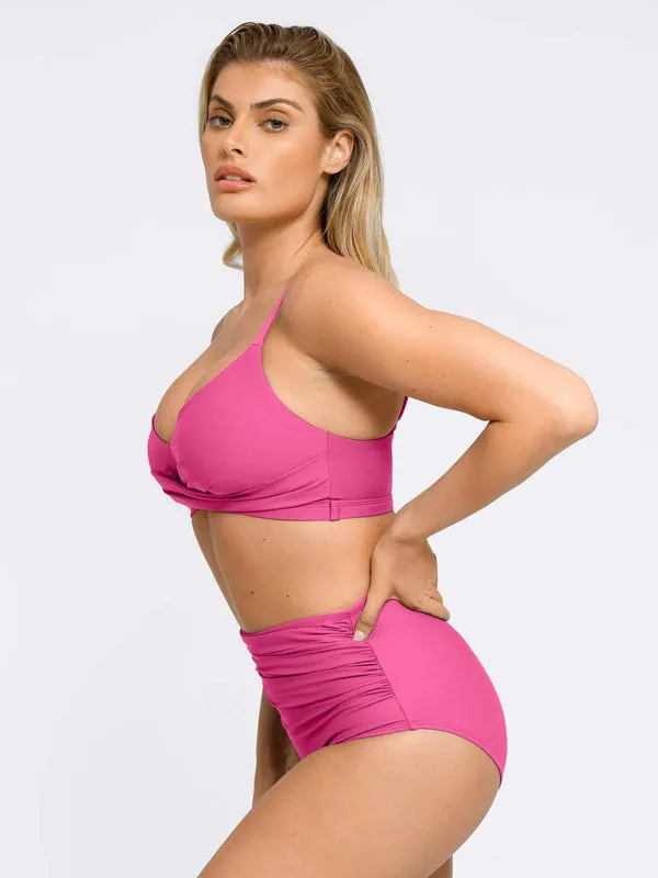 Shapewear Solid Ruched Sculpting Bikini Top and Bottom Set