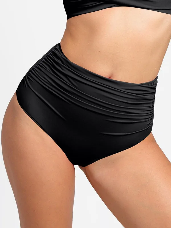 Shapewear Solid Ruched Sculpting Bikini Top and Bottom Set