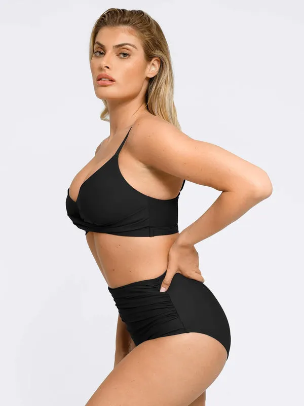 Shapewear Solid Ruched Sculpting Bikini Top and Bottom Set