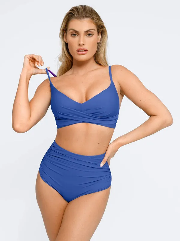 Shapewear Solid Ruched Sculpting Bikini Top and Bottom Set