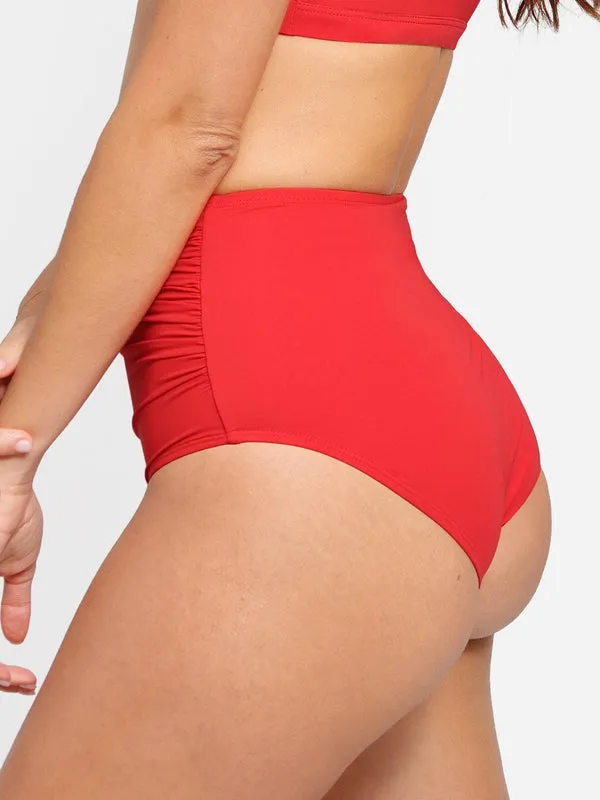 Shapewear Solid Ruched Sculpting Bikini Top and Bottom Set
