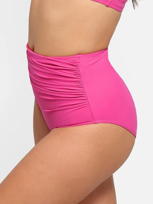 Shapewear Solid Ruched Sculpting Bikini Top and Bottom Set