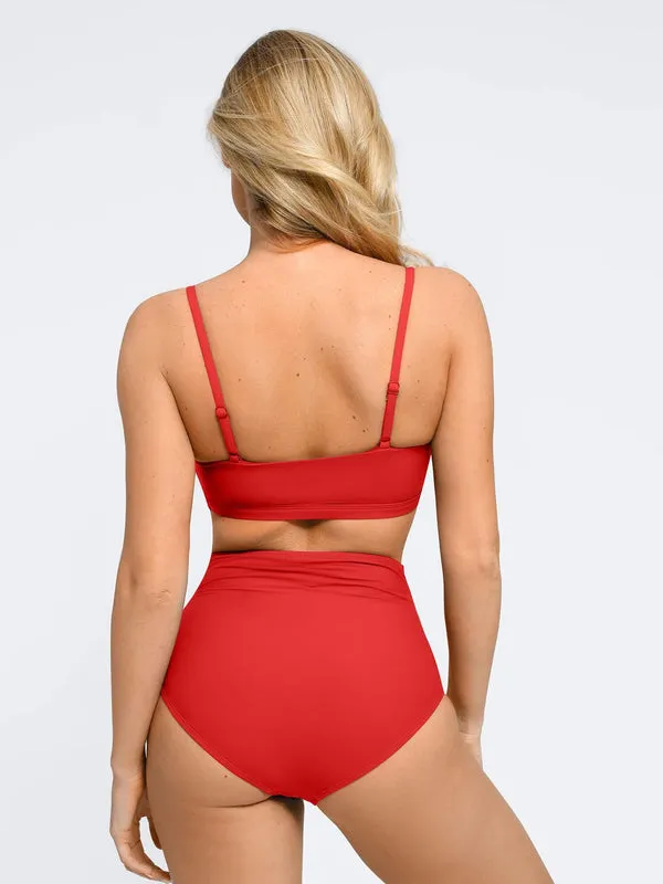 Shapewear Solid Ruched Sculpting Bikini Top and Bottom Set
