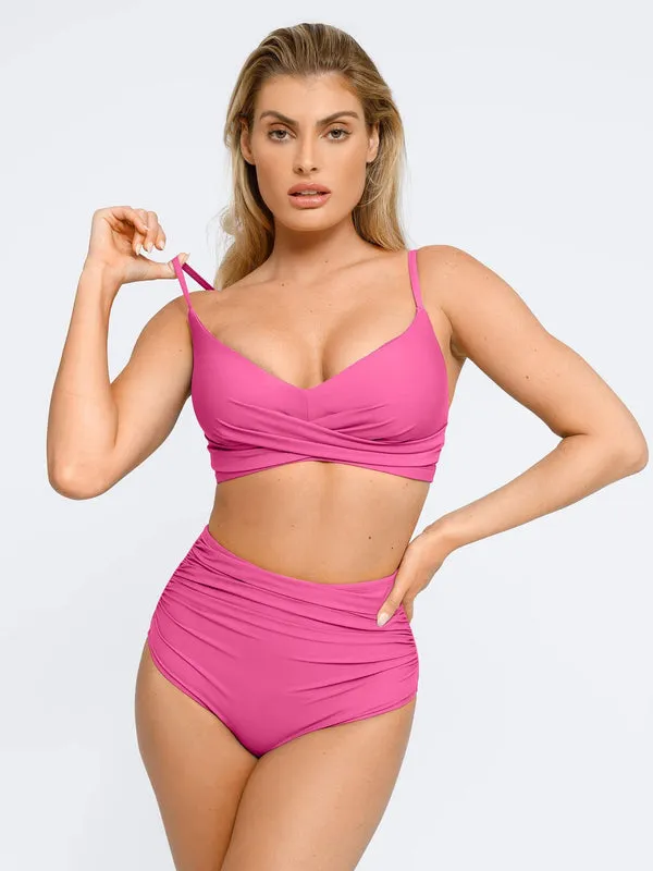 Shapewear Solid Ruched Sculpting Bikini Top and Bottom Set
