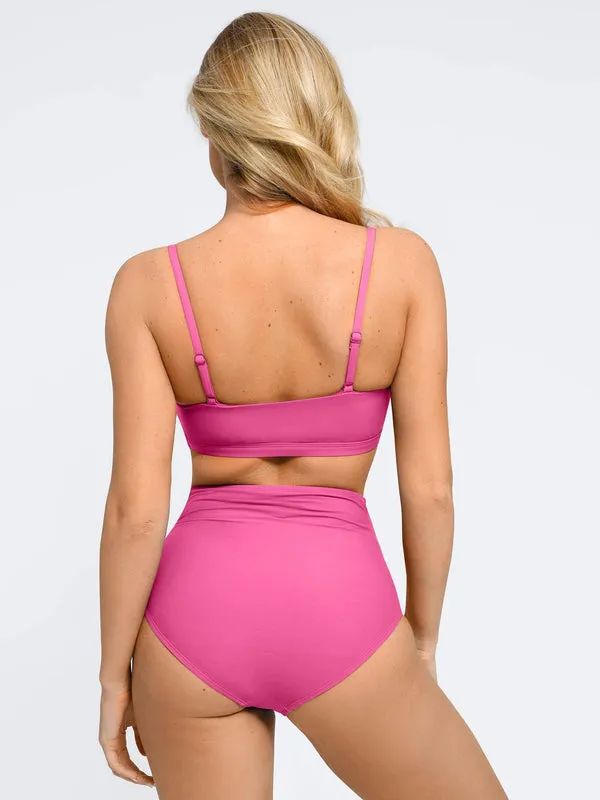 Shapewear Solid Ruched Sculpting Bikini Top and Bottom Set