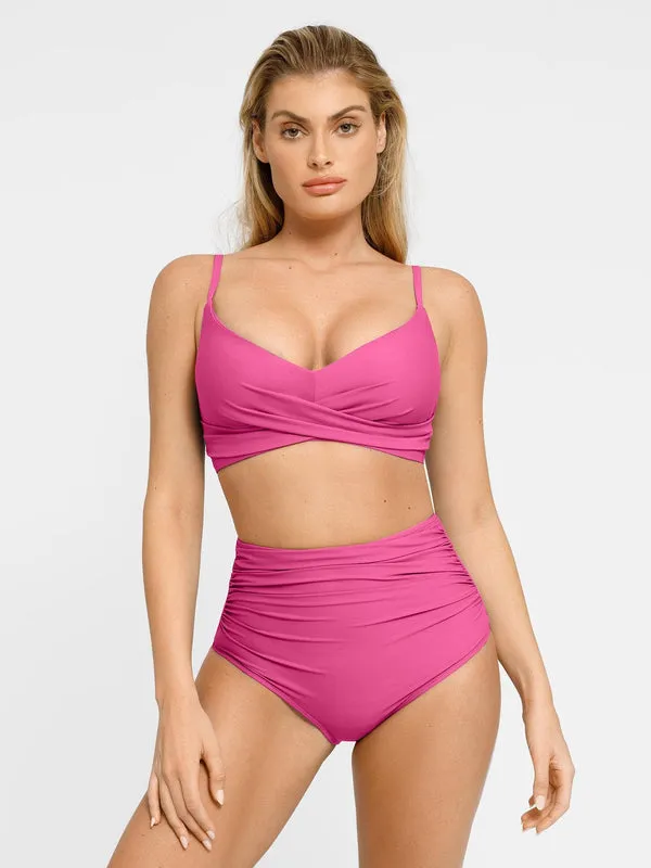 Shapewear Solid Ruched Sculpting Bikini Top and Bottom Set